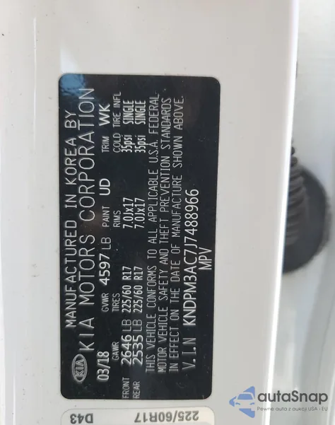 2018 Kia Sportage Lx из США, поврежденный, VIN KNDPM3AC7J7488966